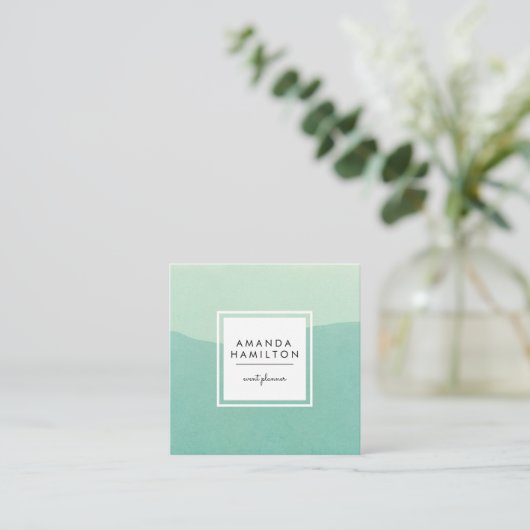 上品なモダン水彩光と暗いターコイズ スクエア名刺 (スタンド正面)
