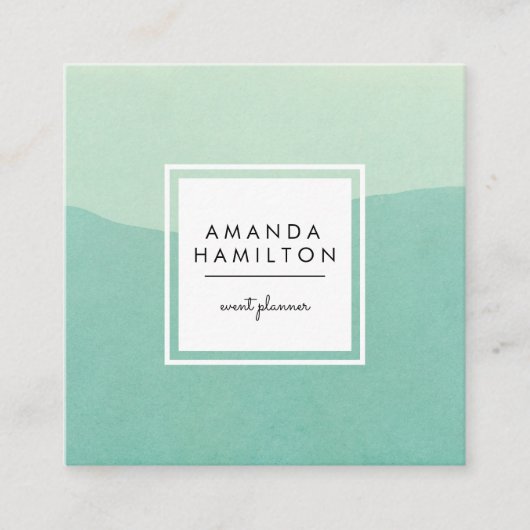 上品なモダン水彩光と暗いターコイズ スクエア名刺 (正面)