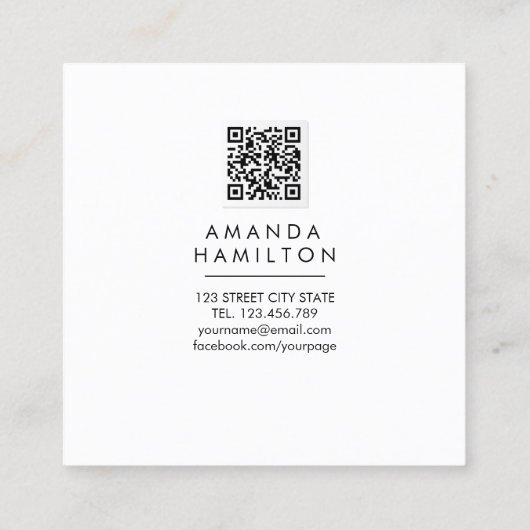 上品なモダン水彩牡丹フローラQRコード スクエア名刺 (裏面)