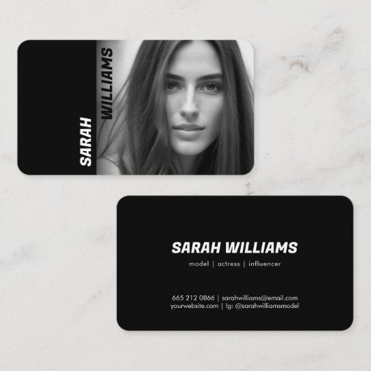 上品なモダン白黒モデルの写真 名刺 (正面/裏面)