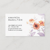 上品なモダン薄紫オレンジ色の水色の花 名刺 (裏面)