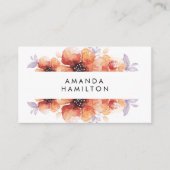 上品なモダン薄紫オレンジ色の水色の花 名刺 (正面)