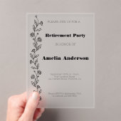 上品なモダン退職デイジーブラック アクリル招待状 (インサイチュ (ポータブル))