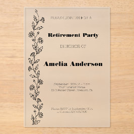 上品なモダン退職デイジーブラック アクリル招待状