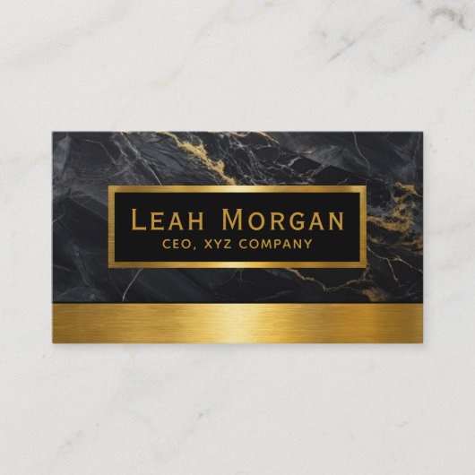 上品なモダン金ゴールドと黒の大理石プロフェッショナル 名刺 (正面)