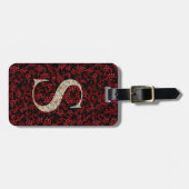 上品なモノグラムのフローラ文字S濃い赤 ラゲッジタグ (正面横)
