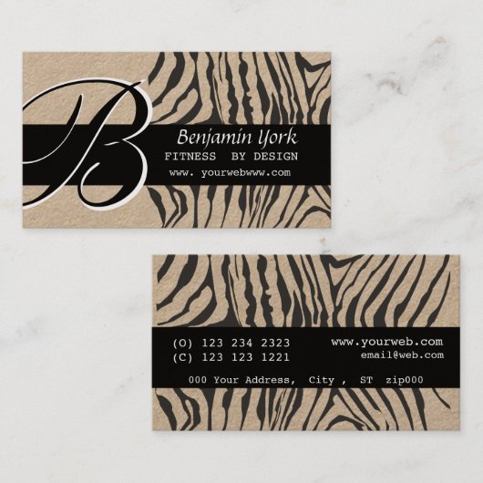 上品なモノグラムの黒のシマウマの縞模様 名刺 (正面/裏面)