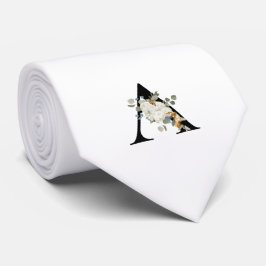 上品なモノグラムイニシャルA白い花 ネクタイ