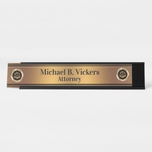 上品なモノグラム弁護士金ゴールド法スケールEmblems デスクネームプレート (正面)