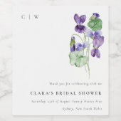 上品なモノグラム バイオレット フラワーバンチ ブライダルシャワー ワインラベル (シングルラベル)