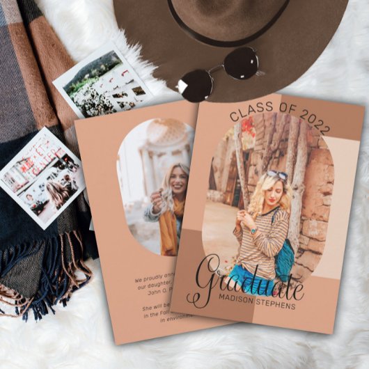 上品なユニークレトロ曲線写真2023卒業 案内状