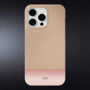 上品なライトブラウンレザー&赤面ピンクメタル iPhone 15 PRO MAXケース