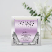 上品なライラック＆シルバーのストッキング 40歳の誕生日 招待状 (スタンド正面)