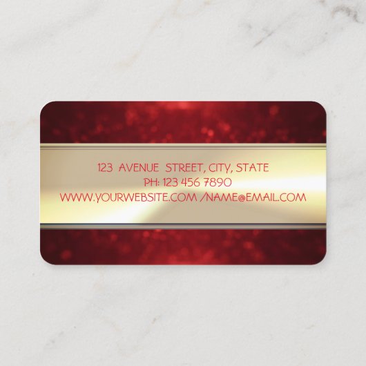 上品なラグジュアリーエレガント、グリッターラッシュ、赤《写真》ぼけ味 名刺 (裏面)