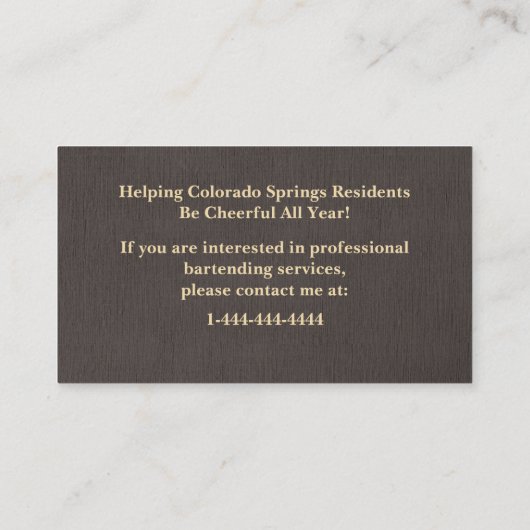 上品なリネン混合学者バーテンダービジネスカード 名刺 (裏面)