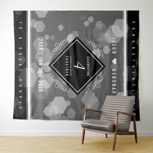 上品なリネン4周年結婚記念日お祝い タペストリー (インサイチュ(横))