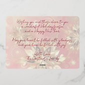 上品なレッドピンク抽象芸術スノーフレークフローラアート金ゴールド 箔シーズンカード (裏面)