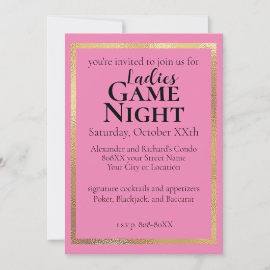 上品なレディースゲームナイトパーティー 招待状 (正面)