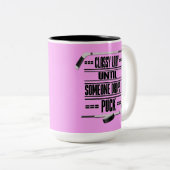 上品なレディーホッケーユーモークピンク ツートーンマグカップ (正面右)