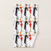 上品なレトロ50sカップルのカクテルパーティーレッドブラック バスタオルセット (ハンドタオル)