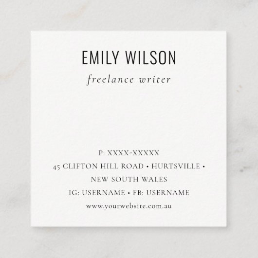 上品なロエレガントゴアイボリーホワイトレザーテクスチャ スクエア名刺 (裏面)