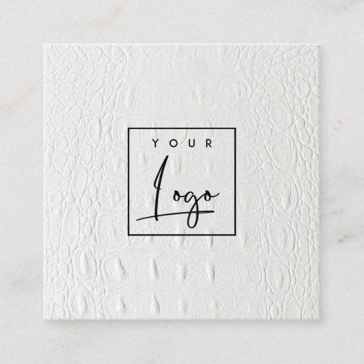 上品なロエレガントゴアイボリーホワイトレザーテクスチャ スクエア名刺 (正面)