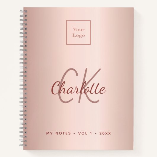 上品なロゴ ローズゴールド モノグラム エレガント ビジネス ノートブック (正面)