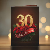 上品なロマンチックな赤のバラ30周年結婚を迎える カード