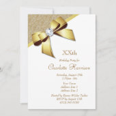 上品なロマンチック金ゴールド&ホワイトバースデーパーティー 招待状 (正面)