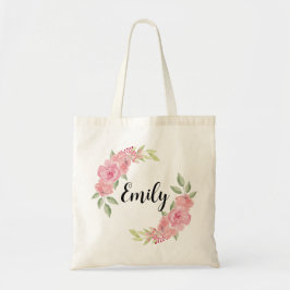 上品なローズの花束 ウェディングパーティーのためのイニシャル入り名前プレート トートバッグ