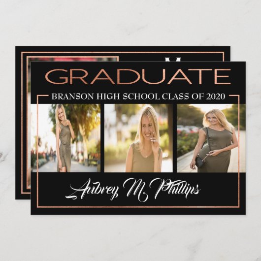 上品なローズゴールドの卒業招待状 招待状 (正面/裏面)