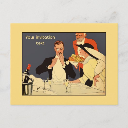 上品なヴィンテージスタイルディナー招待テンプレート インビテーションポストカード (正面)