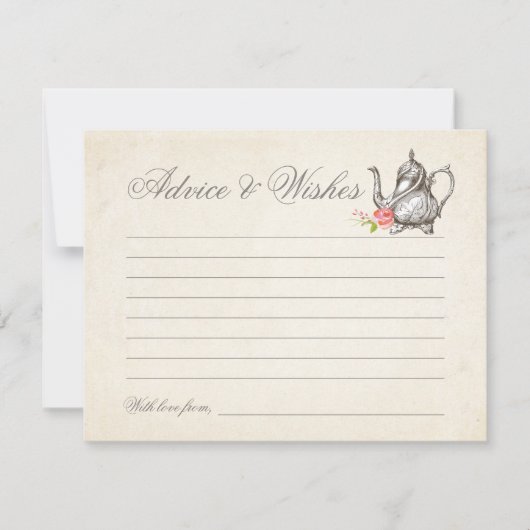 上品なヴィンテージティーパーティーアドバイスとウィッシュズカード (正面)