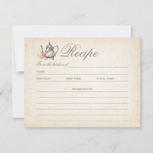 上品なヴィンテージティーパーティーレシピカード (正面)
