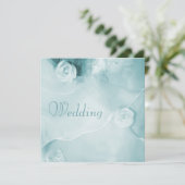 上品なヴィンテージティール(緑がかった色)結婚のガウン結婚ズ 招待状 (スタンド正面)