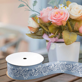 上品なヴィンテージフローラアラベスクボホダスティーブルーグ グログランリボン