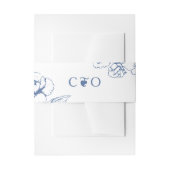 上品なヴィンテージブルーフローラ庭園の結婚式イニシャル 招待状ベリーバンド (正面例)