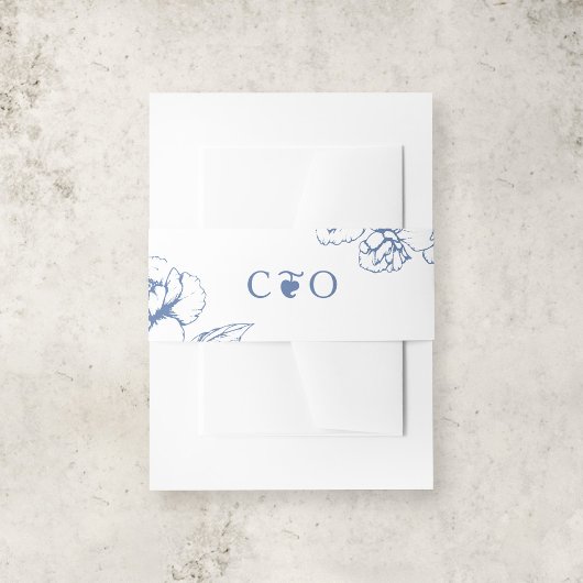 上品なヴィンテージブルーフローラ庭園の結婚式イニシャル 招待状ベリーバンド