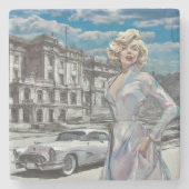 上品なヴィンテージレトロのピンアップアートワーク ストーンコースター (正面)