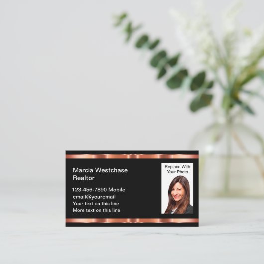 上品な不動産仲介業者写真テンプレート名刺 名刺 (スタンド正面)