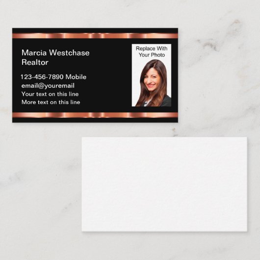 上品な不動産仲介業者写真テンプレート名刺 名刺 (正面/裏面)