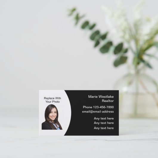 上品な不動産仲介業者実在エステート写真名刺 名刺 (スタンド正面)