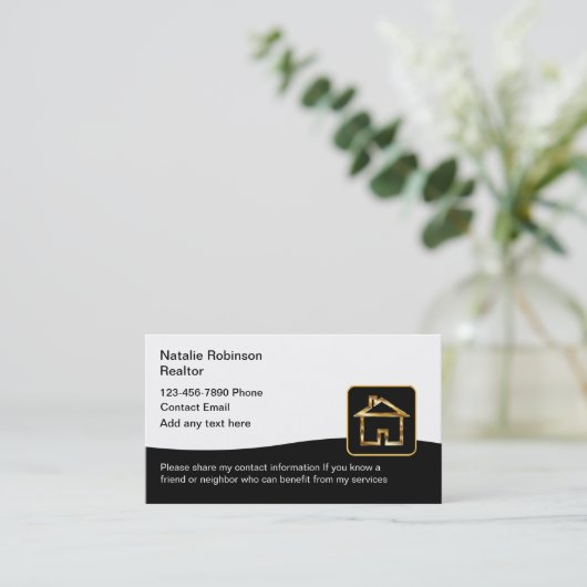 上品な不動産仲介業者実在エステート名刺 名刺 (スタンド正面)