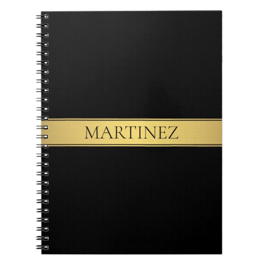 上品な偽のゴールドストライプとブラックの背景、またはDIY ノートブック (正面)