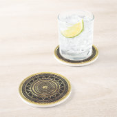 上品な光沢のある黒と金ゴールドOMシンボルマンダラ コースター (側面)