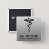 上品な医療エレガント白黒カドゥセスノーブル 缶バッジ (正面&裏面)