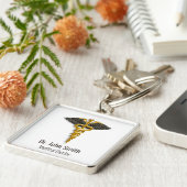 上品な医療エレガント金ゴールドカドゥセウス黒い翼 キーホルダー (側面)