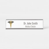 上品な医療エレガント金ゴールドカドゥセウス黒い翼 デスクネームプレート (正面)