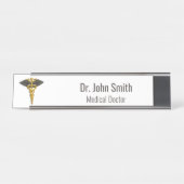 上品な医療エレガント金ゴールドカドゥセウス黒い翼 デスクネームプレート (正面)