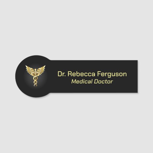 上品な医療金ゴールドカドゥセウスオンブラック 名札 (正面)
